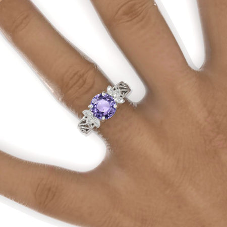 2 Carat Round Purple Sapphire Floral Lace  Shank Engagement Ring