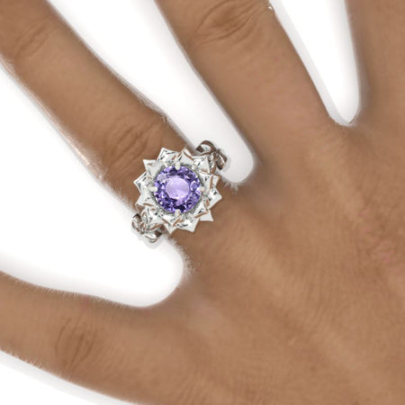 2 Carat Purple Sapphire Twig Floral White Gold Engagement Ring