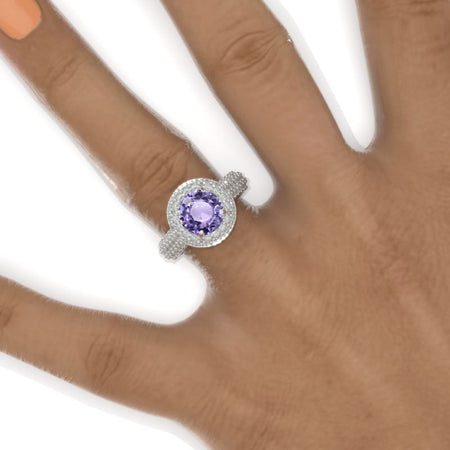 2 Carat Round Cut Purple Sapphire Double Halo White Gold Engagement Ring