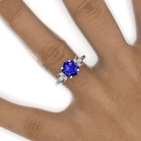 3 Carat Hexagon Natural Genuine Tanzanite Cluster Engagement Ring