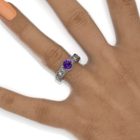 Celtic Natural Amethyst Engagement Ring 14K Black Gold