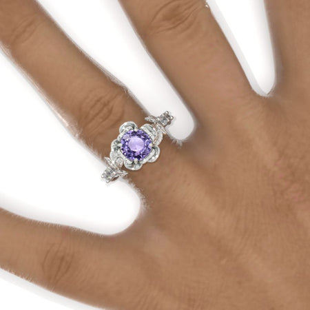 1.5 Carat Round Purple Sapphire  Floral Halo Engagement Ring