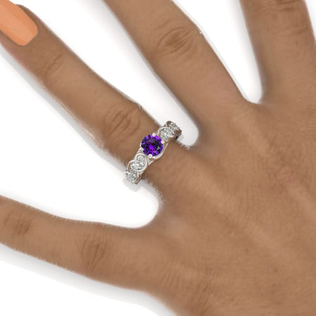 Celtic Natural Amethyst Engagement Ring 14K White Gold