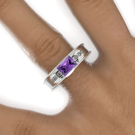 2 Carat Emerald Cut Natural Amethyst Men's  Gold  Ring