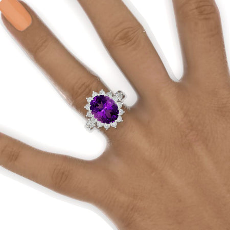 5 Carat Oval Natural Amethyst Halo Engagement Ring