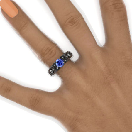 Natural Genuine Tanzanite Celtic Engagement Ring 14K Black Gold