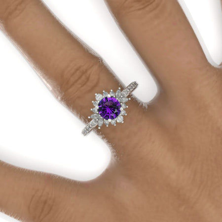 14K White Gold 1 Carat Natural Amethyst Halo Engagement Ring