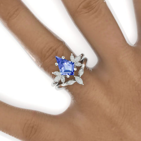 2.5 Carat Kite Natural Genuine Tanzanite Engagement Ring. 2.5CT Fancy Shield Shape Natural Genuine Tanzanite Ring Set