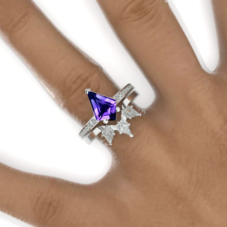 3 Carat Kite Natural Amethyst Engagement Ring. 3CT Fancy Shape Natural Amethyst Ring Set