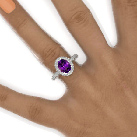 3 Carat Oval Cut Natural Amethyst Double Halo White Gold Engagement Ring