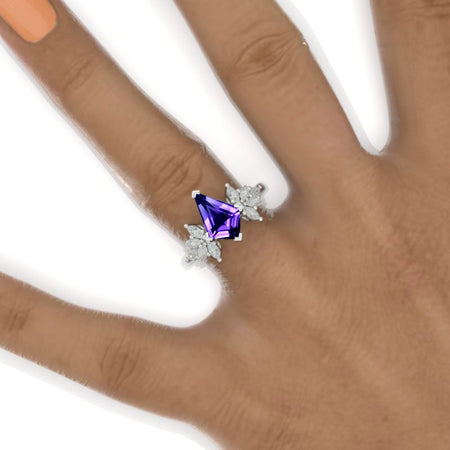 3 Carat Kite Natural Amethyst Engagement Ring. 3CT Fancy Shape Natural Amethyst Ring