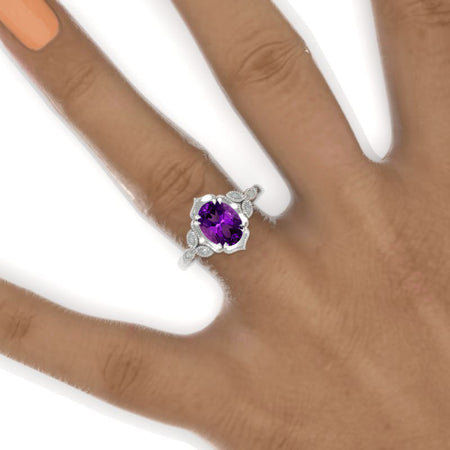 2 Carat Oval Natural Amethyst Halo Engagement Ring