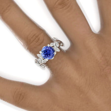 2 Carat Natural Genuine Tanzanite Twig Floral White Gold Engagement Ring