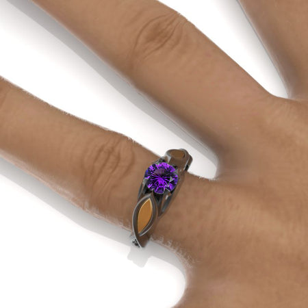 14K Black and Yellow Gold Natural Amethyst Celtic Engagement Ring