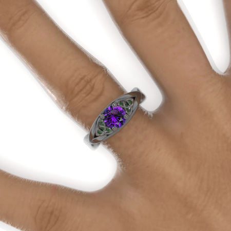 14K Black Gold Natural Amethyst Celtic Engagement Ring