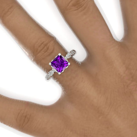 14K White Gold  2 Carat Princess Natural Amethyst Twisted Shank Engagement Ring