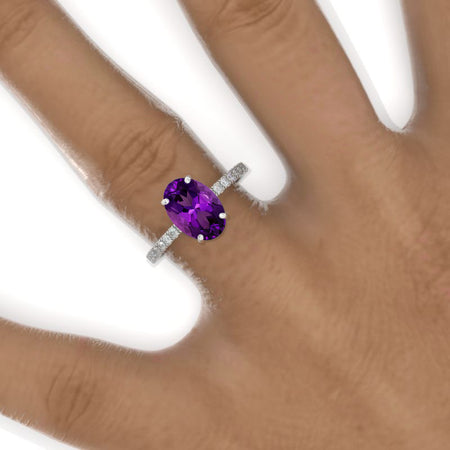 3 Carat Oval Natural Amethyst Double Hidden Halo Engagement Ring, Promise Ring For Her, Natural Amethyst Wedding Ring, 14K Gold Oval Natural Amethyst Engagement Ring