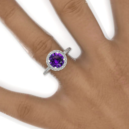 2 Carat Natural Amethyst Halo Gold Engagement Ring