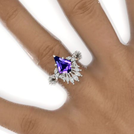 2.5 Carat Kite Natural Amethyst Halo 14K White Gold Engagement Ring