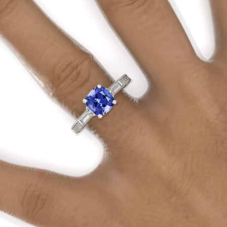 2 Carat Cushion Cut Vintage Style Natural Genuine Tanzanite White Gold Engagement Ring