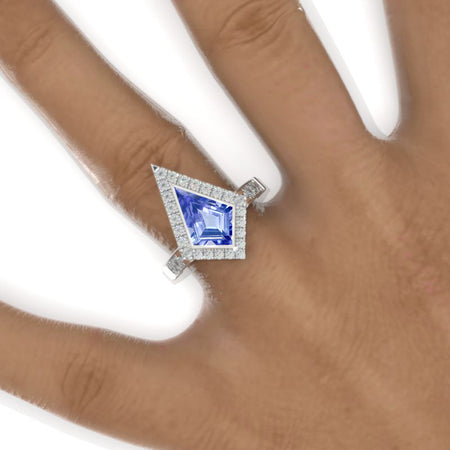 2.5 Carat Kite Natural Genuine Tanzanite Halo Engagement Ring. 2.5CT Fancy Shape Natural Genuine Tanzanite Ring