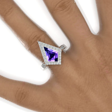 2.5 Carat Kite Natural Amethyst Halo Engagement Ring. 2.5CT Fancy Shape Natural Amethyst Ring