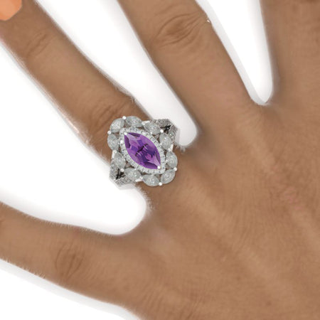 2Ct Marquise Cut Natural Amethyst Vintage Engagement Ring, Marquise  Engagement Ring, Marquise Side Accents Stones 14K White Gold Ring