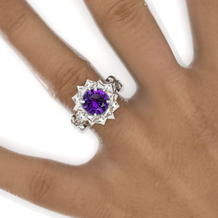 2 Carat Natural Amethyst Twig Floral White Gold Engagement Ring