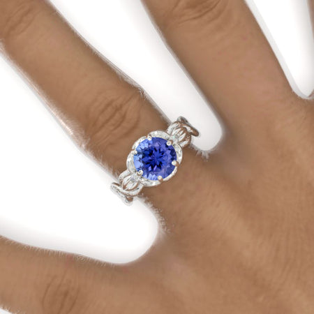 2 Carat Round Natural Genuine Tanzanite Floral Twig Shank Engagement Ring