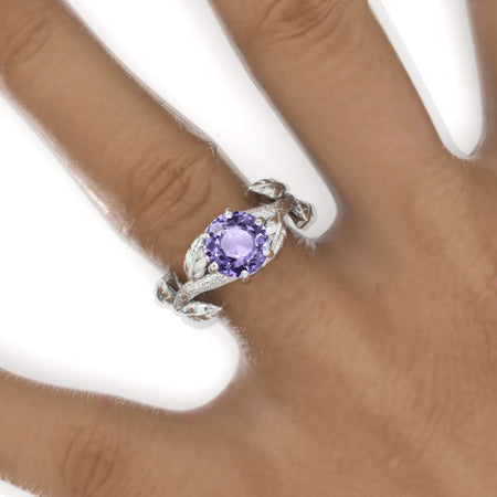 2 Carat Round Purple Sapphire Floral Twig Shank Engagement Ring