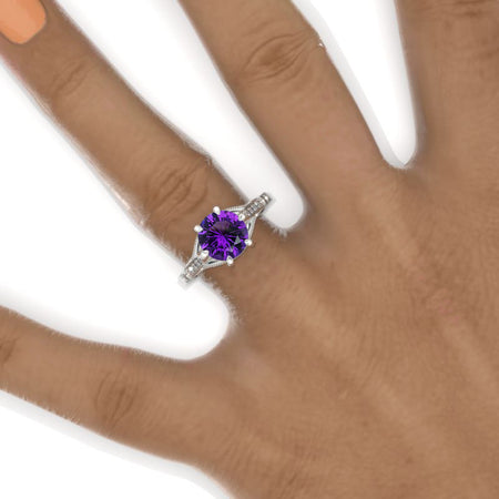 2 Carat Round Natural Amethyst Hidden Halo Victorian Style  Engagement Ring