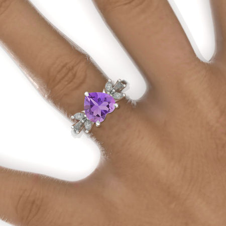 Heart Cluster Halo Natural Amethyst 14K Gold Engagement Ring