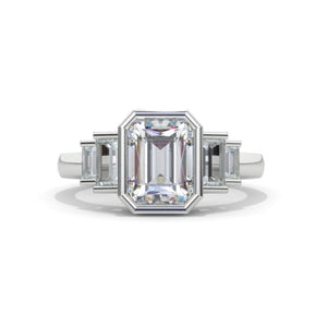 3 Carat Giliarto Emerald Cut Bezel Set Moissanite Five-Stone  Engagement Ring