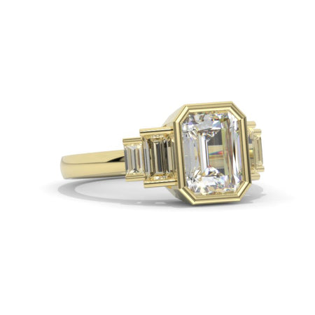 3 Carat Giliarto Emerald Cut Bezel Set Moissanite Five-Stone  Engagement Ring