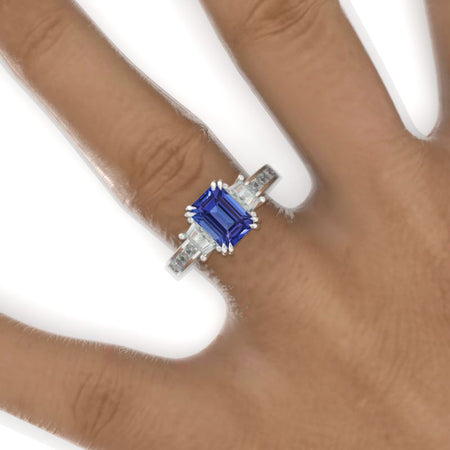 2 Carat Emerald Cut Natural Genuine Tanzanite White Gold Engagement Ring