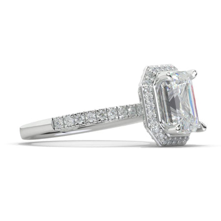 3 Carat Emerald Cut Halo Giliarto Moissanite White Gold Engagement Ring Set