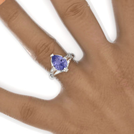 3 Carat Pear Purple Sapphire Floral Engagement Ring