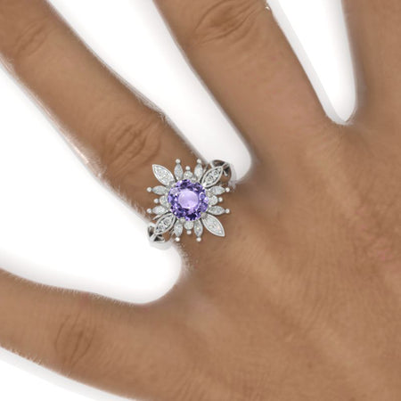 2 Carat Round Purple Sapphire Snowflake Halo Engagement Ring