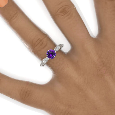 1 Carat Ornamental Natural Amethyst Gold Engagement Ring