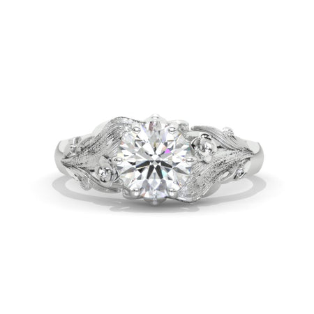 1.7 Carat Flowers Halo Vintage Style Moissanite Engagement Ring 14K White Gold