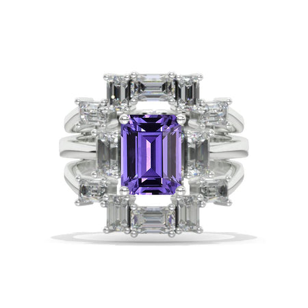 Art Deco Baguette Purple Sapphire Double Ring Insert  14K White Gold