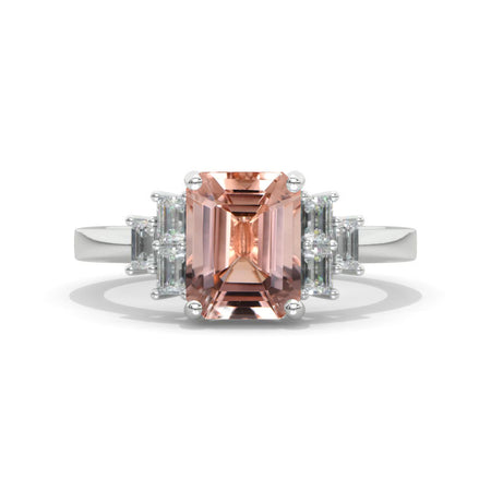 3 Carat Emerald Cut Genuine Peach Morganite Seven-Stone  Engagement Ring