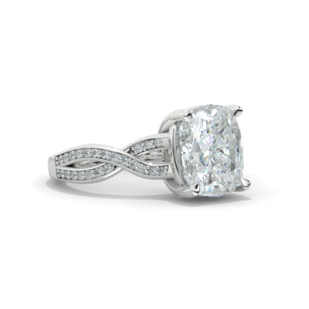 3 Carat Elongated Cushion Moissanite Halo Engagement Ring. Victorian 14K White Gold Ring