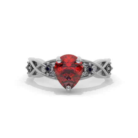 Gothic Celtic Pear Cut Garnet  Engagement Ring 14K Black Gold