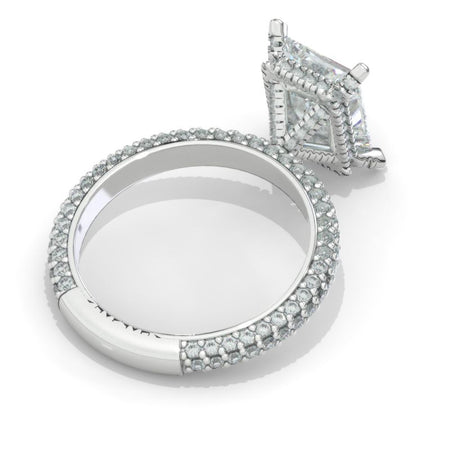 3.5 Carat Radiant Moissanite Hidden Halo Royal Engagement 14K White Gold Ring