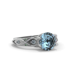 Aquamarine Celtic Engagement Black Rhodium Coated  Silver Gold Platinum Ring