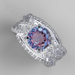 Infinitely Yours Portuguese Cut Alexandrite Diamond Engagement Ring