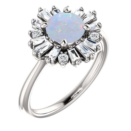 14K White Gold 6.5mm Round White Opal 1/2 CTW Diamond Engagement Ring