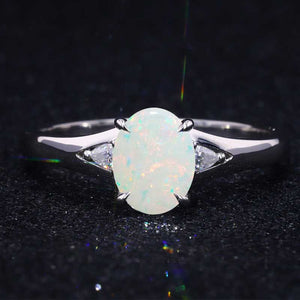 3 ct Oval White Opal 14K White Gold Engagement Ring