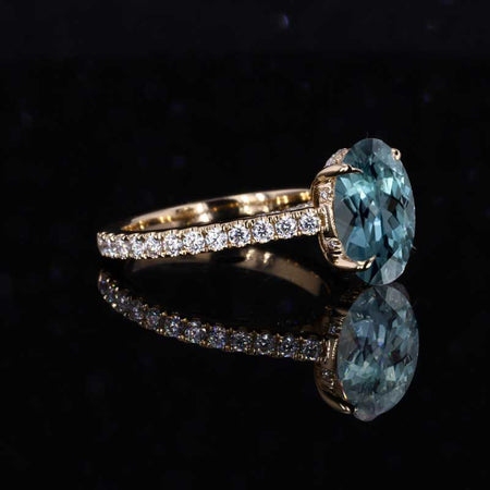 3 Carat Teal Sapphire Oval Cut Hidden Halo Rose Gold Engagement  Ring